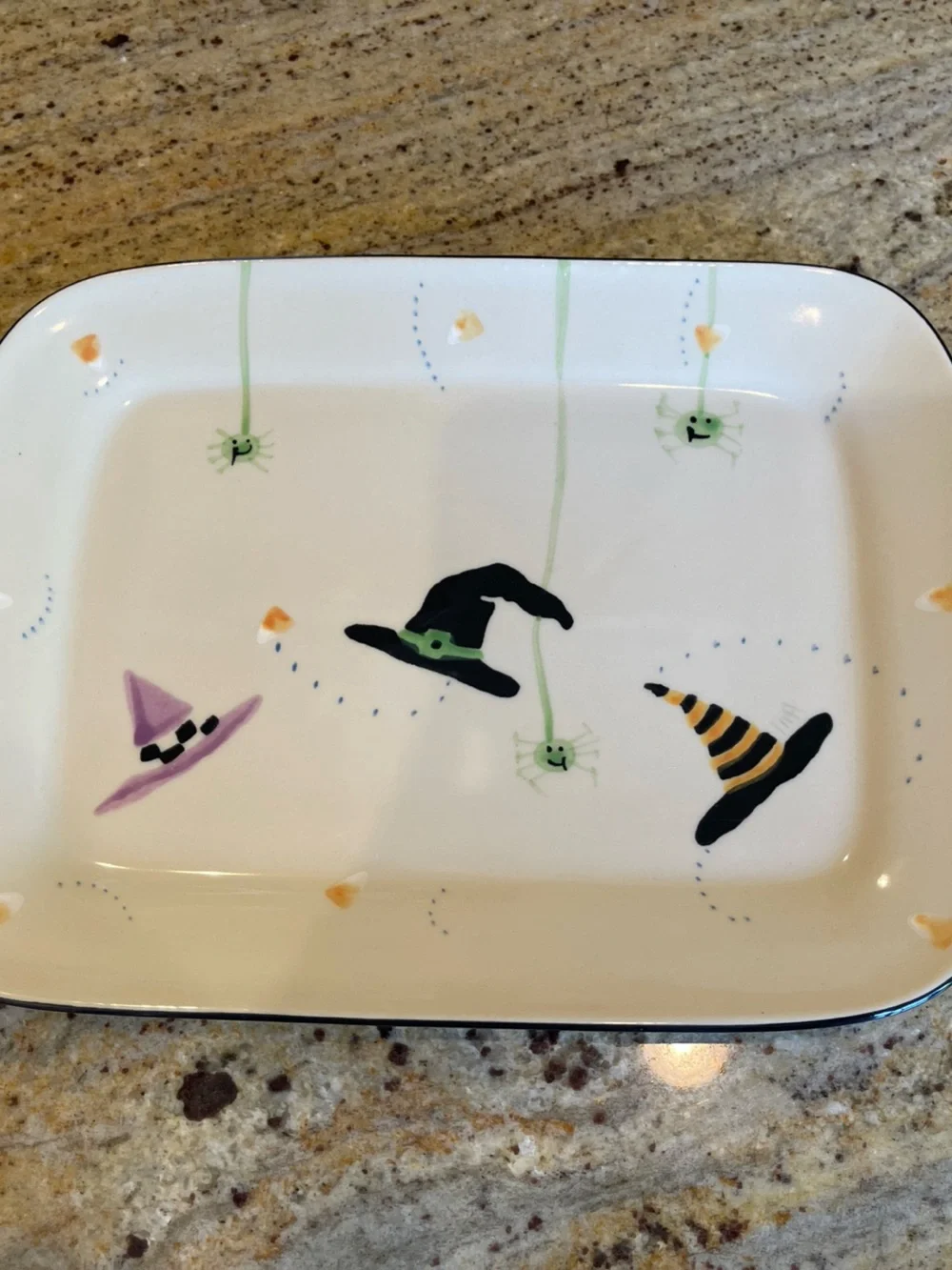 Crate & Barrel Hartstone Pottery Halloween Platter Whimsical Witch Hats Spiders